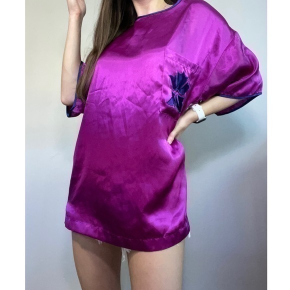 Vintage Victoria’s Secret Purple Satin Pajama Shirt - Picture 1 of 5